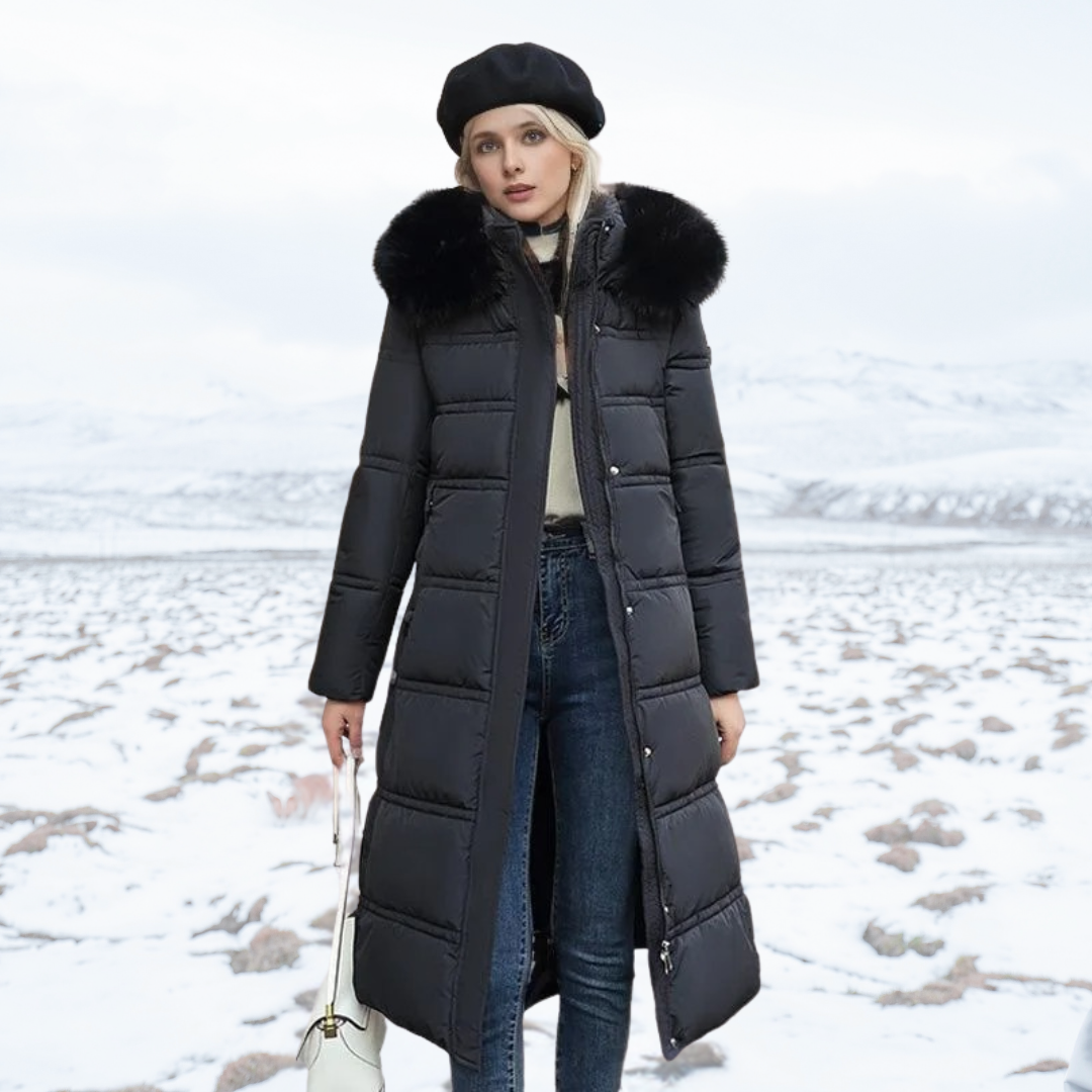 Parka Maxi da Donna con Cappuccio - Vita Cintureta e Dettaglio Finiture Morbide