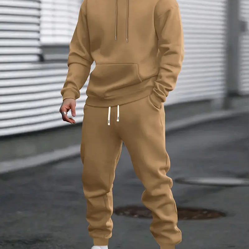 Tuta Sportiva da Uomo - Felpa con Cappuccio e Tasca a Marsupio e Joggers