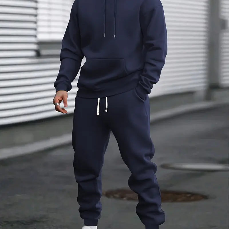 Tuta Sportiva da Uomo - Felpa con Cappuccio e Tasca a Marsupio e Joggers