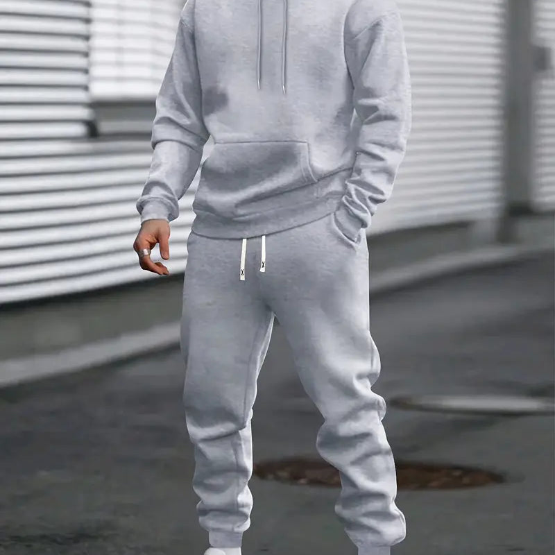 Tuta Sportiva da Uomo - Felpa con Cappuccio e Tasca a Marsupio e Joggers