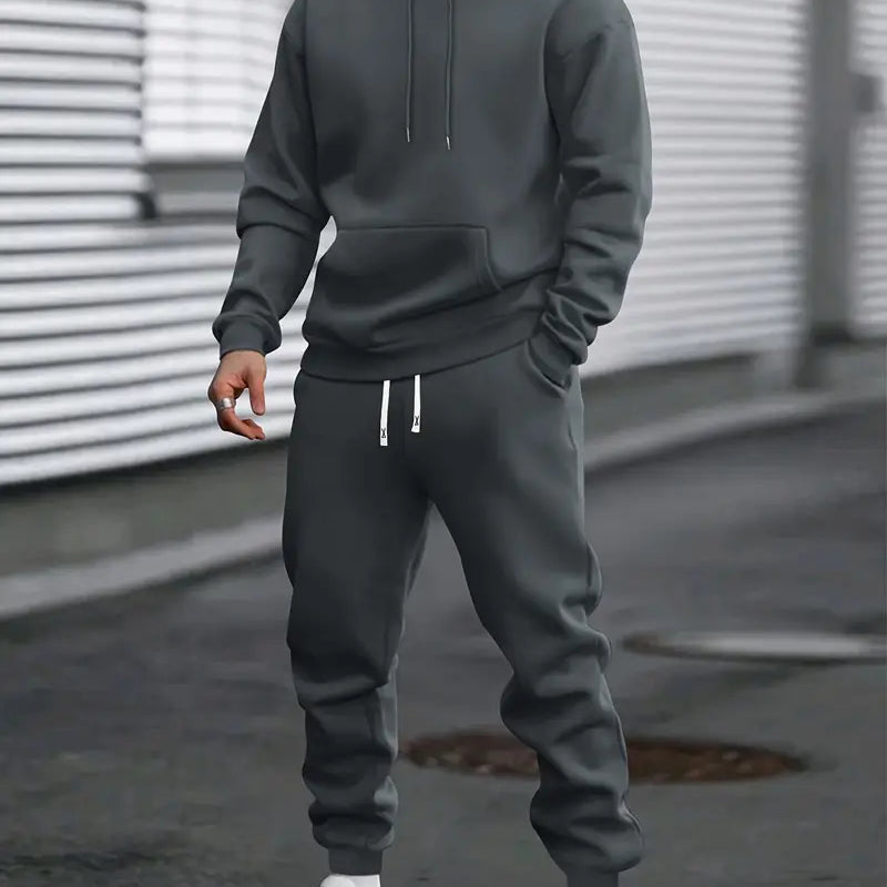 Tuta Sportiva da Uomo - Felpa con Cappuccio e Tasca a Marsupio e Joggers