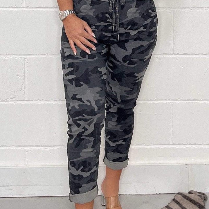 Pantaloni Stampa Leopardata Donna Elegante - Anche Stile Mimetico