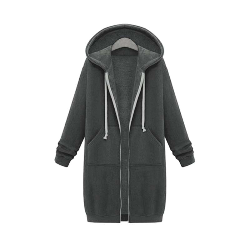 Felpa Lunga Donna con Cappuccio e Cerniera - Casual Zip Oversize