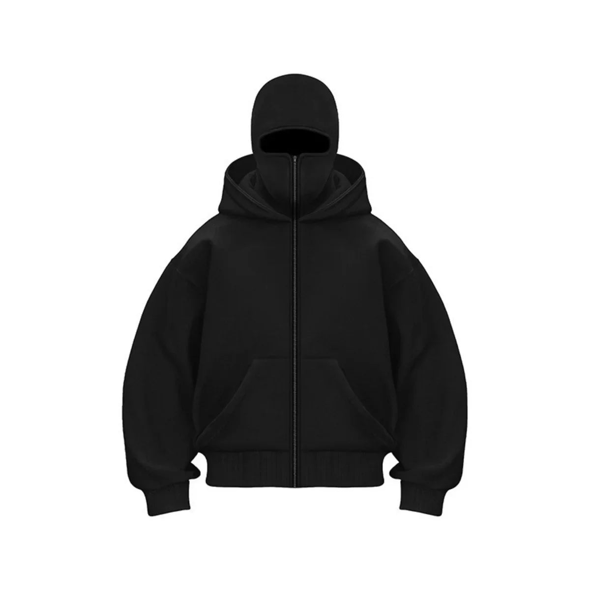 Felpa con Cappuccio Full-Zip da Uomo - Cappuccio Balaclava e Tasca a Marsupio