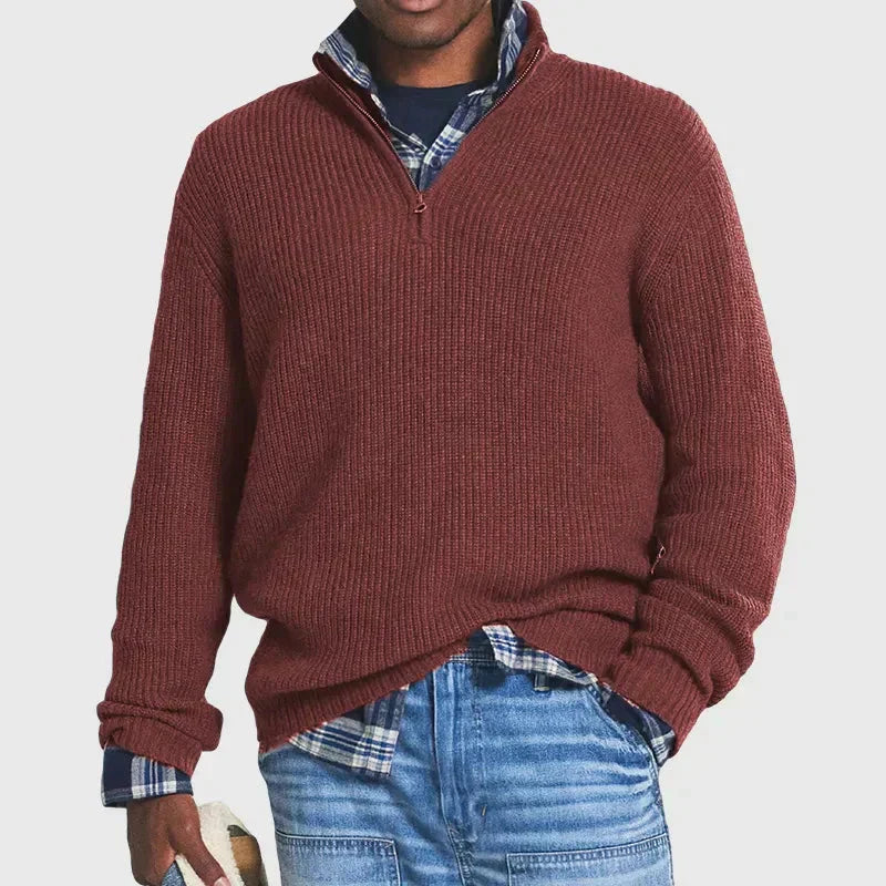 Maglione da uomo in maglia a coste - Modello con mezza zip