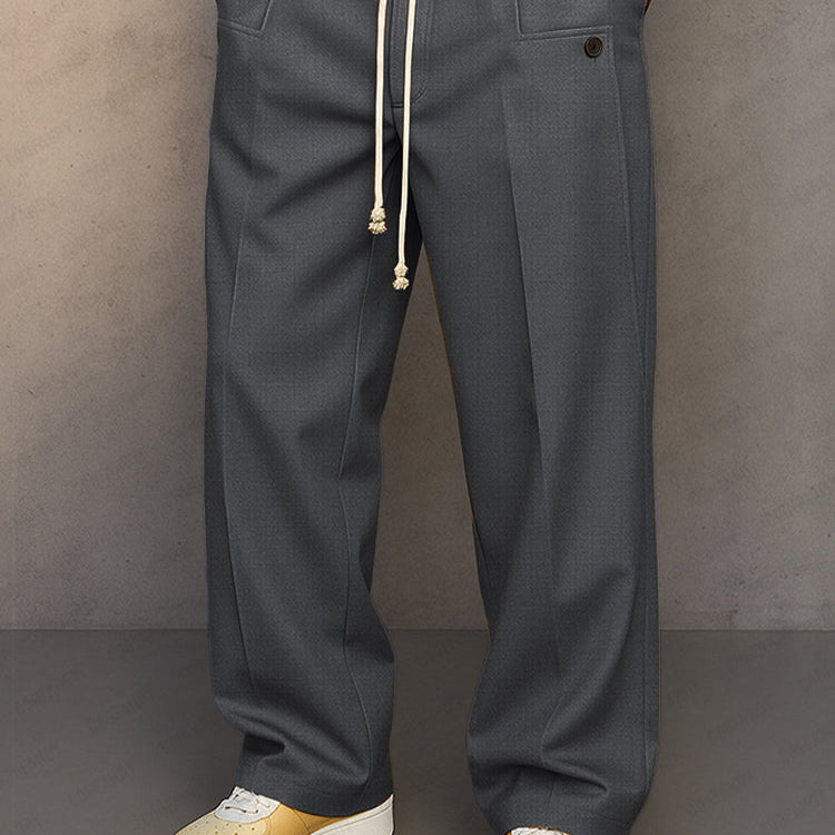 Pantaloni Larghi da Uomo - Vita con Coulisse e Dettaglio Pieghe