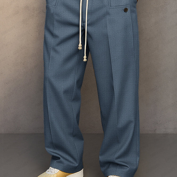 Pantaloni Larghi da Uomo - Vita con Coulisse e Dettaglio Pieghe