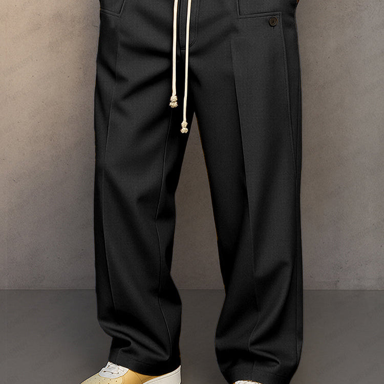 Pantaloni Larghi da Uomo - Vita con Coulisse e Dettaglio Pieghe