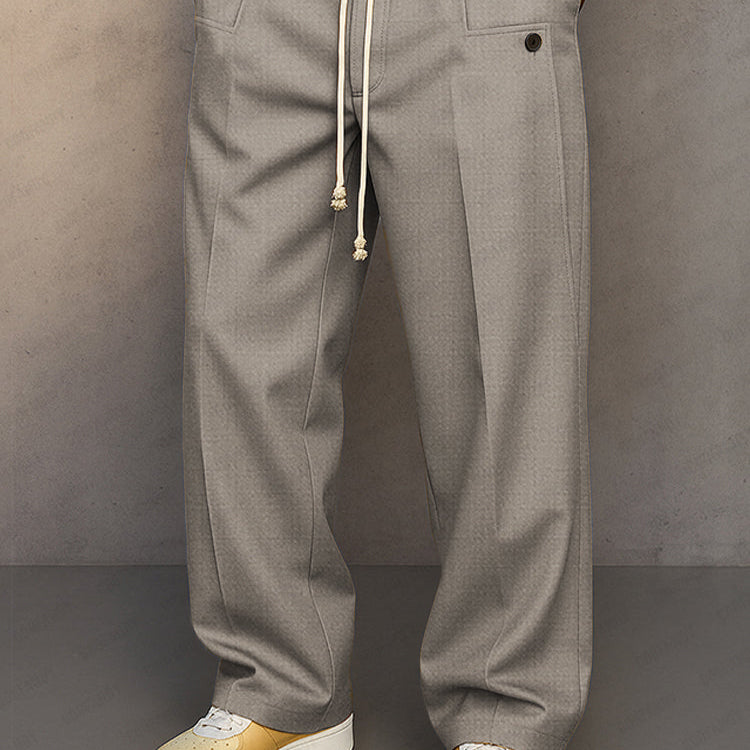 Pantaloni Larghi da Uomo - Vita con Coulisse e Dettaglio Pieghe