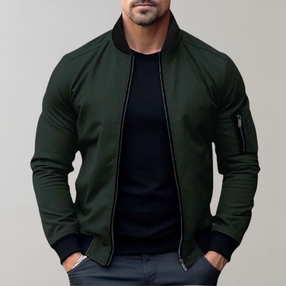 Giacca Bomber da Uomo - Full Zip con Tasca sulla Manica e Collo a Costine