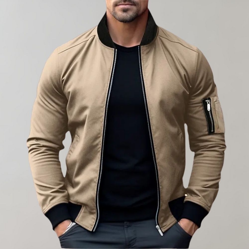 Giacca Bomber da Uomo - Full Zip con Tasca sulla Manica e Collo a Costine