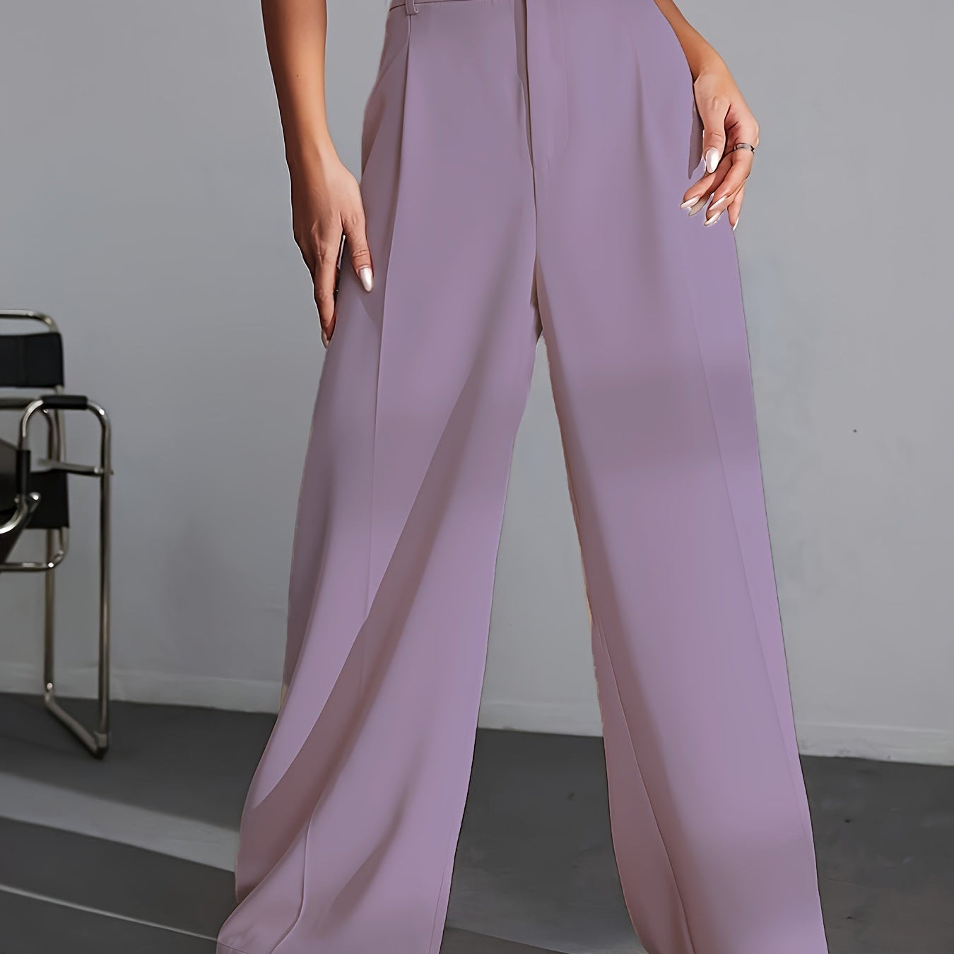 Pantaloni da Lavoro da Donna a Vita Alta e Gamba Larga - Fronte Pieghettato