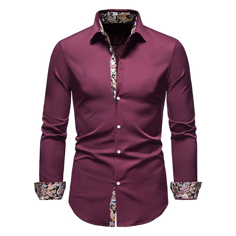 Camicia da Uomo - Maniche Lunghe e Bordo Fantasia