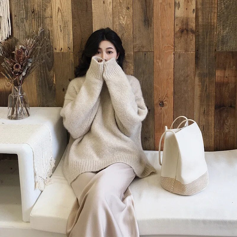 Maglione Girocollo Oversize da Donna - Texture Soffice e Maniche Lunghe