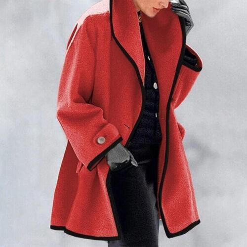 Cappotto Lungo da Donna - Con Bavero Ampio e Bordo a Contrasto