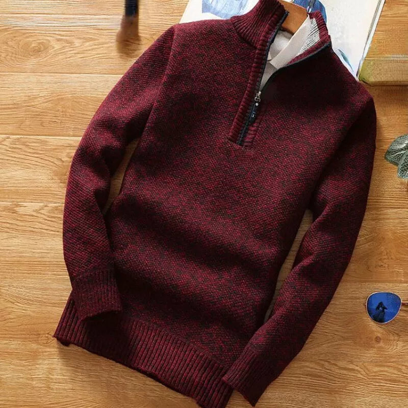 Maglione da Uomo con Cerniera Corta - Collo Alto e Maglia Testurizzata