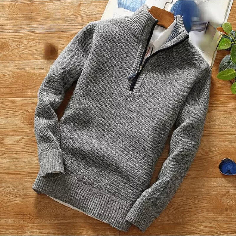 Maglione da Uomo con Cerniera Corta - Collo Alto e Maglia Testurizzata