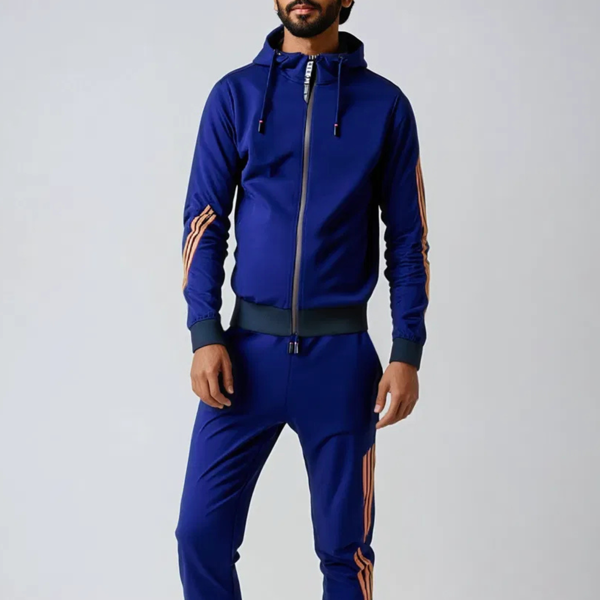 Completo da Uomo a Due Pezzi - Felpa con Cappuccio con Cerniera e Pantaloni con Dettaglio a Strisce