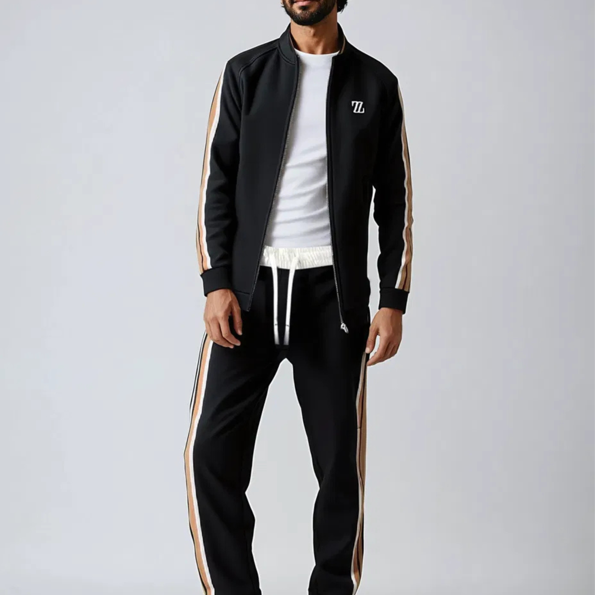 Completo da Uomo a Due Pezzi - Giacca con Cerniera e Pantaloni con Strisce Laterali