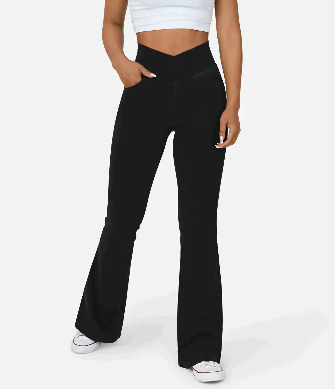 Pantalones acampanados de mujer - Cintura cruzada