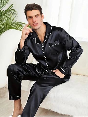 Conjunto de pijama para hombre - Botones frontales y borde blanco