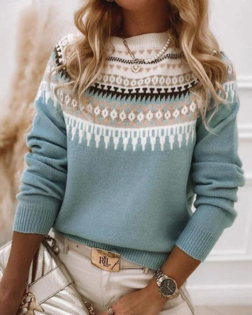 Maglione da Donna con Motivo Fair Isle - Pullover con Collo Rotondo