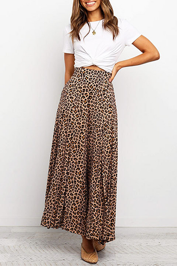 Capri Stampa Leopardata Donna Casual - Vita Alta & Gamba Larga
