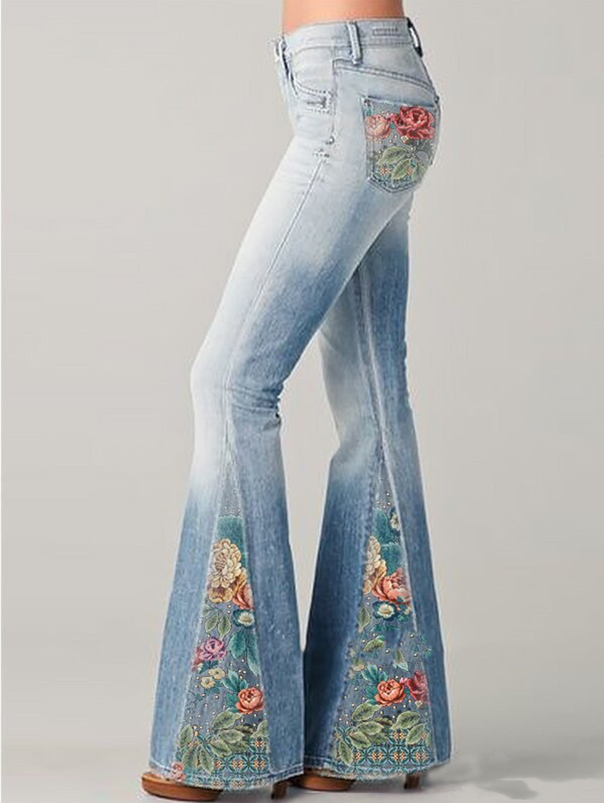 Jeans Svasati con Stampa Floreale Ombré da Donna – Vestibilità a Vita Alta