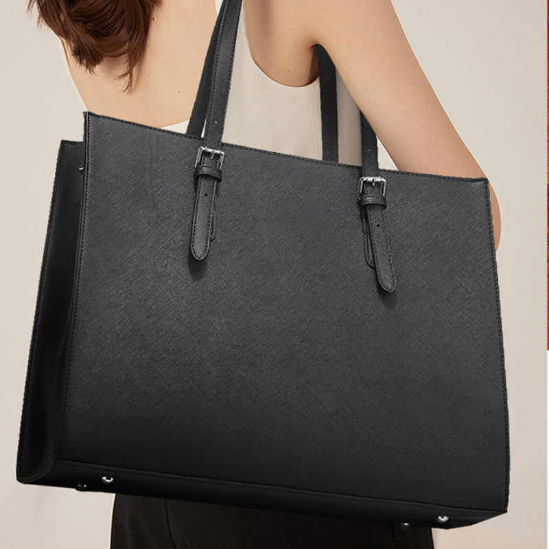 Borsa Tote Strutturata da Donna - Formato Laptop con Dettaglio Manico a Fibbia
