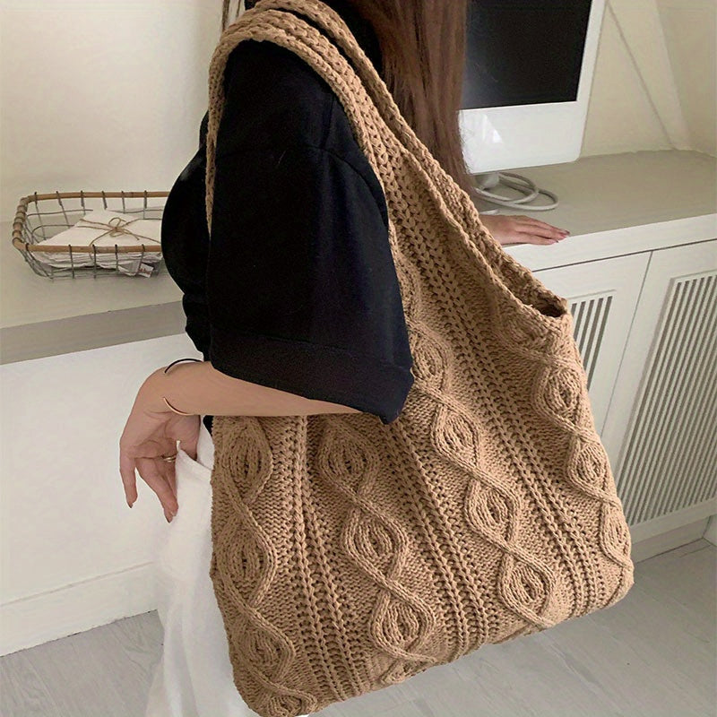 Tote Bag Lavorata a Maglia Vintage da Donna - Borsa Hobo Stile Bohemien