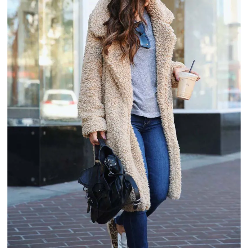 Cappotto da Donna - Con Design Aperto sul Davanti e Finitura Testurizzata