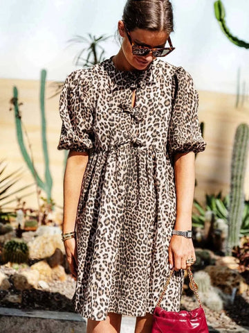 Abito Donna Stampa Leopardata con Maniche a Baloncino - Elegante e Versatile
