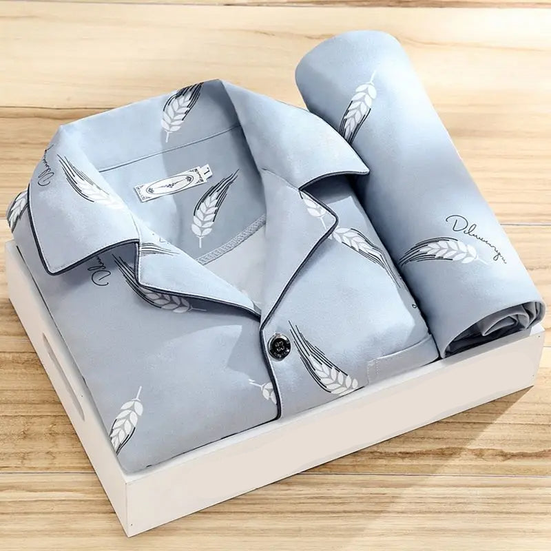 Conjunto de Pijama de Dos Piezas de Hombre - Frente Abotonado y Cintura con Cordón