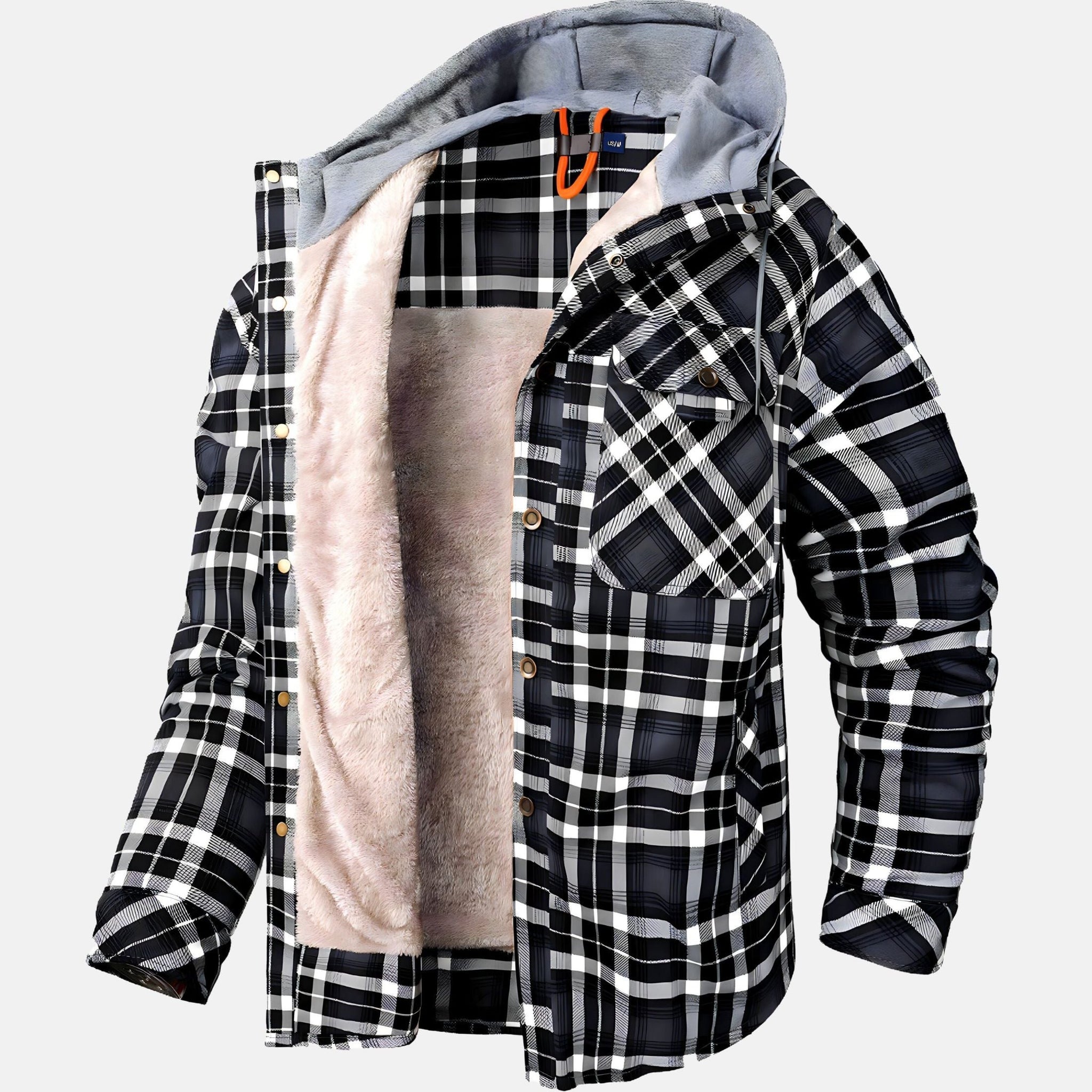 Chaqueta de cuadros para hombre - Diseño con capucha y interior aislado