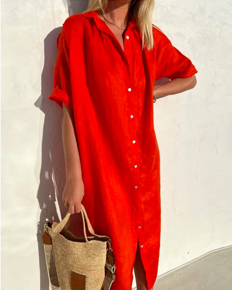 Abito Midi Elegante con Bottoni per Donna