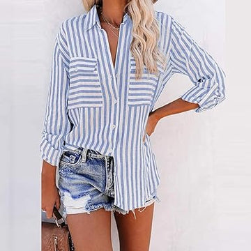 Blusa de rayas de manga larga elegante para mujer | Vera