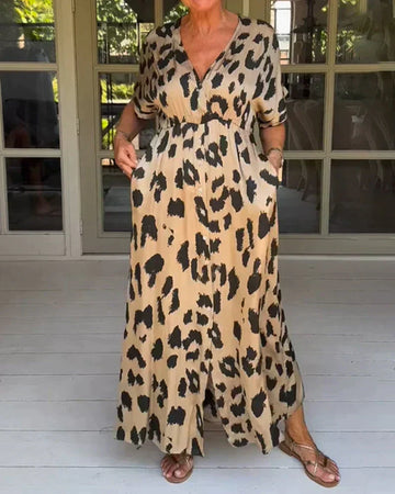 Abito Donna Stampa Leopardata Elegante - Scollo a V