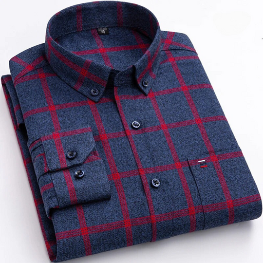 Camisa de Hombre a Cuadros - con Cuello Button-Down y Bolsillo en el Pecho