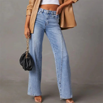 Jeans Blu a Zampa Larga da Donna – Vita Alta e Dettaglio a Cucitura Frontale