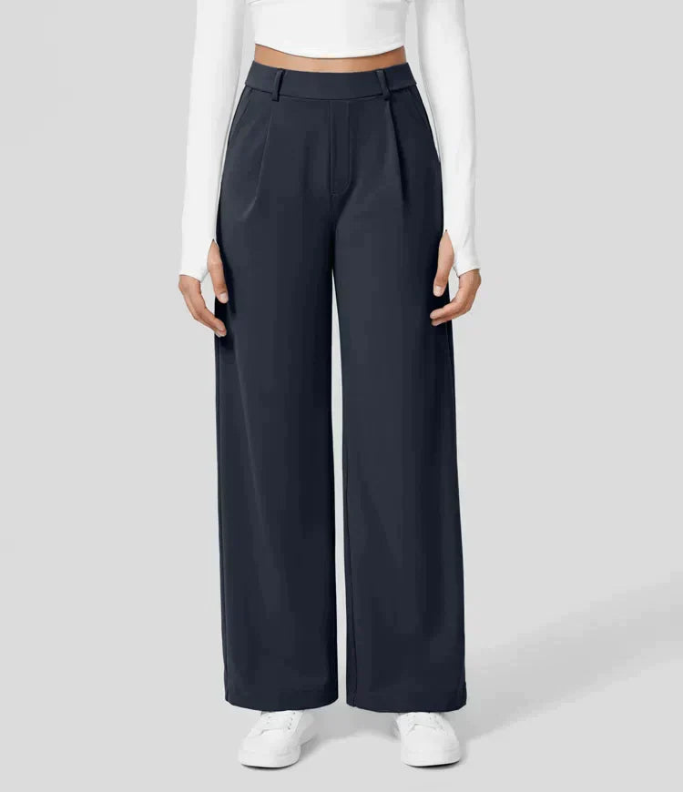 Pantaloni a Vita Alta Elasticizzati con Gamba Dritta per Donna