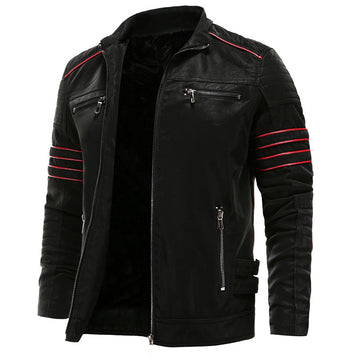 Chaqueta de motorista para hombre negra - con diseño de rayas en las mangas