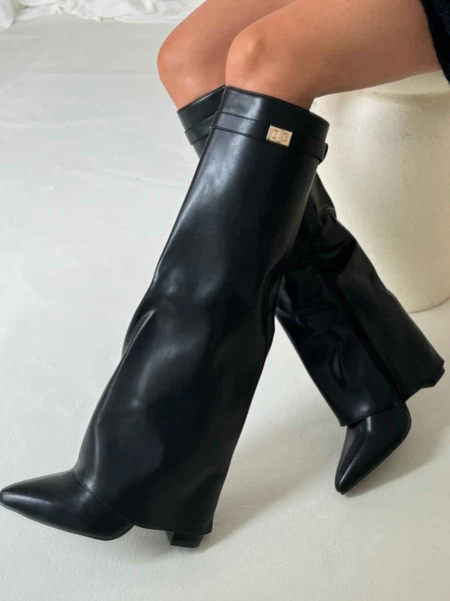 Botas hasta la rodilla para mujer - Pierna ancha y tacón ancho