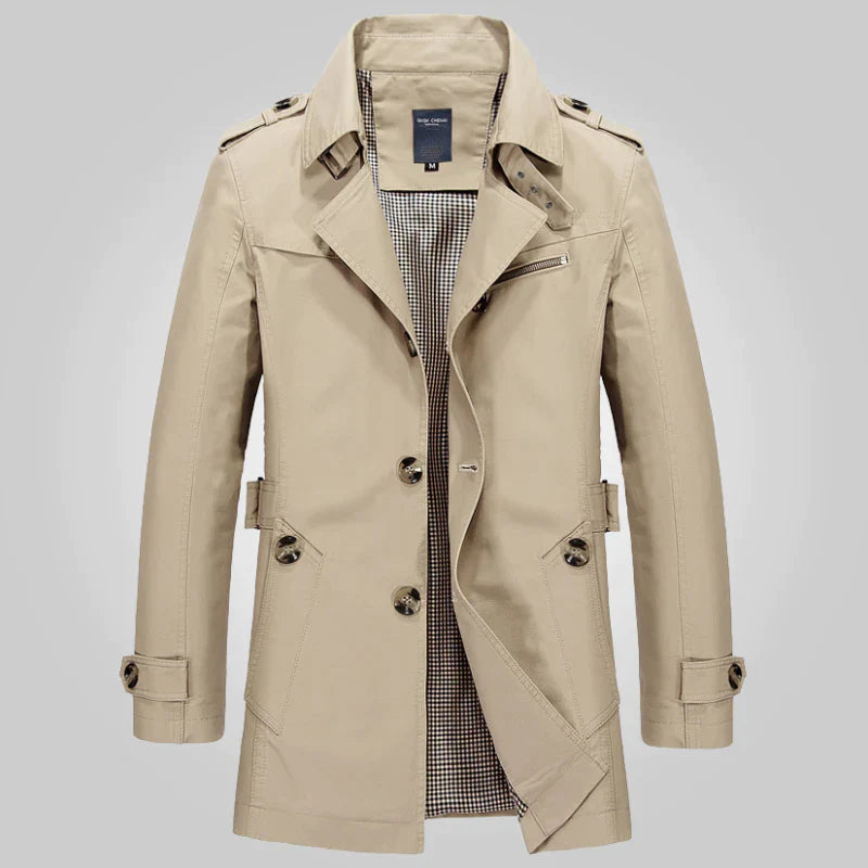 Trench para Hombre - Cinturón en la Cintura y Cierre con Botones