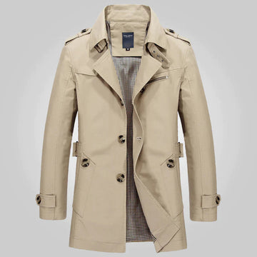 Trench para Hombre - Cinturón en la Cintura y Cierre con Botones