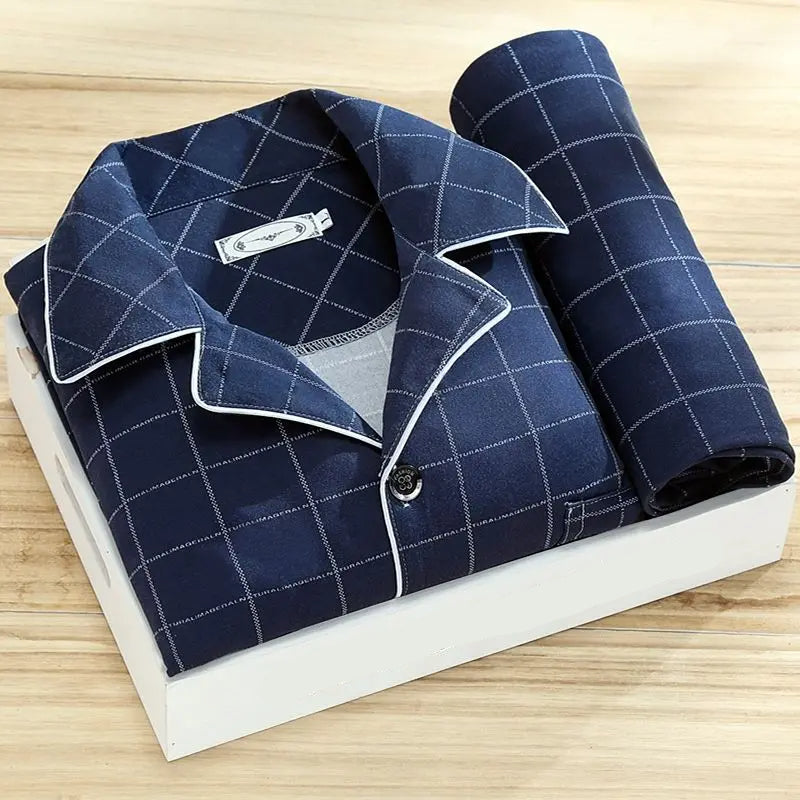 Conjunto de Pijama de Dos Piezas de Hombre - Frente Abotonado y Cintura con Cordón