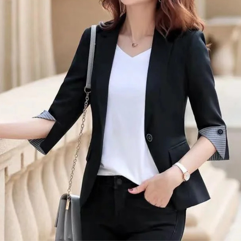Blazer da Donna Sartoriale con un Bottone - Maniche a Righe Arrotolate