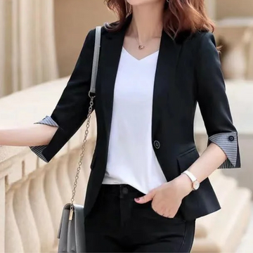 Blazer da Donna Sartoriale con un Bottone - Maniche a Righe Arrotolate