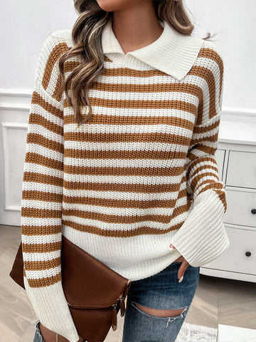 Cordula - Maglione a Righe con Collo a Camicia per Donne