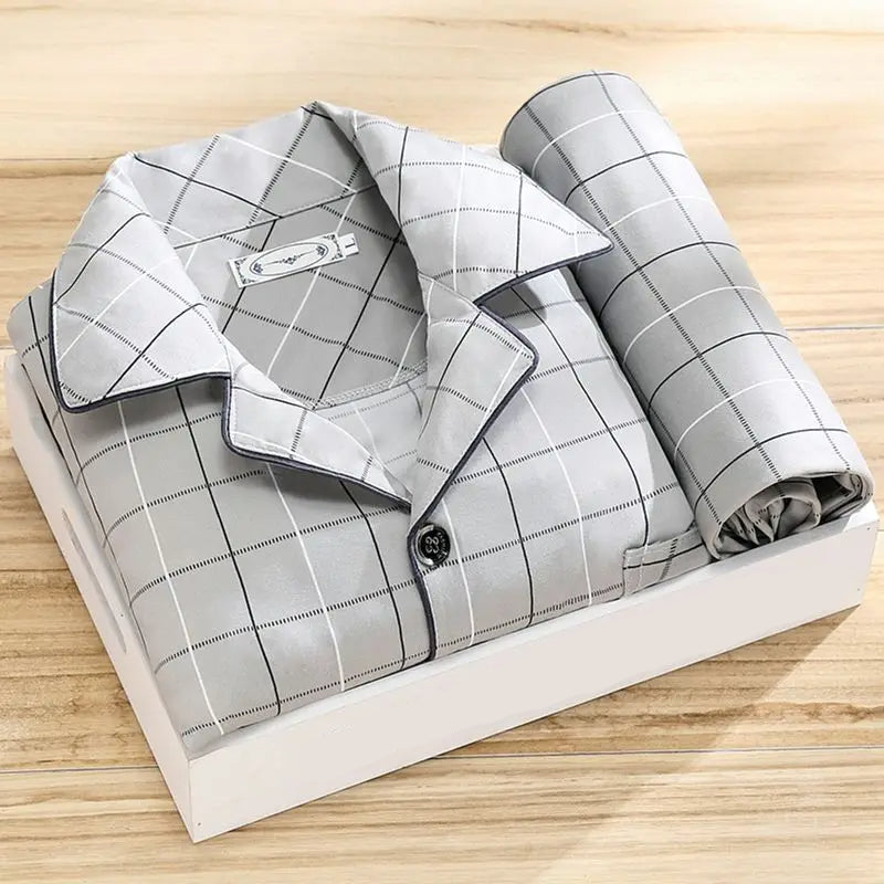 Conjunto de Pijama de Dos Piezas de Hombre - Frente Abotonado y Cintura con Cordón