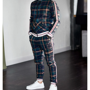 Mono Completo para Hombre - Estampado Escocés y Detalles a Rayas